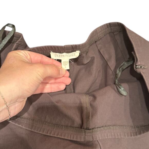 Eileen Fisher Brown Comfortable Organic Cotton Pull Up Slim Ankle Pant Large - Picture 5 of 7